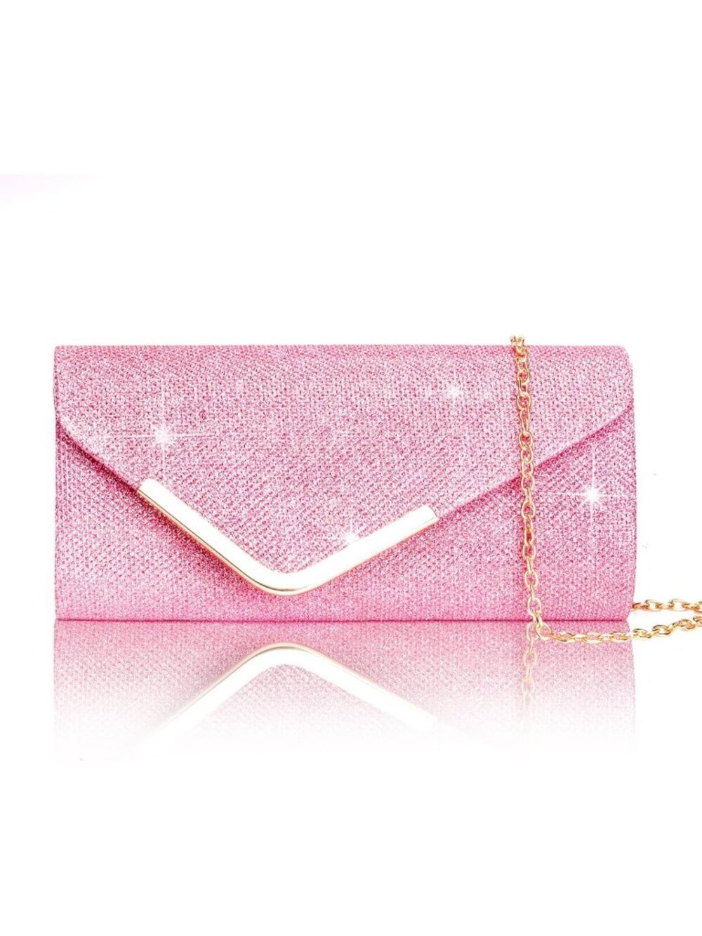 Women's Evening Bag w/Chain Envelope Shoulder Pink Crossbody Handbags Sparkly